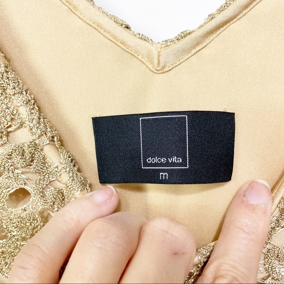 NWT-Dolce Vita Gold Lace Crochet Romper M - Picture 8 of 10